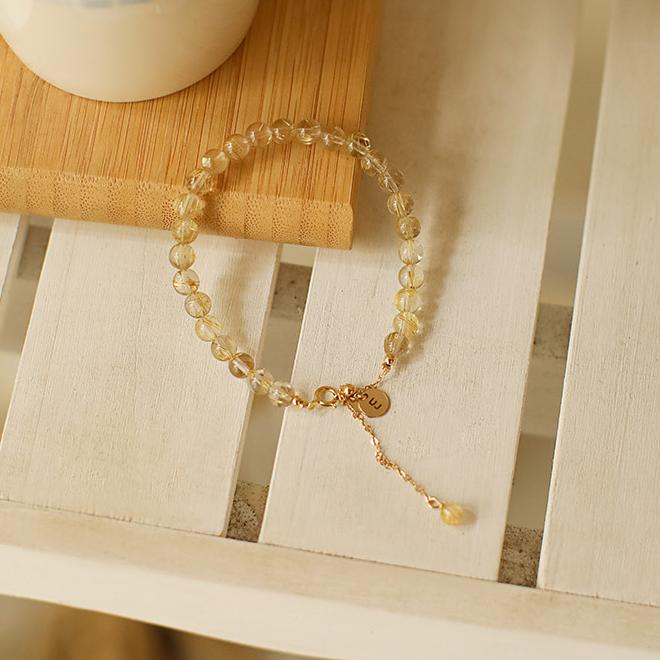 Golden Rutilated Quartz Letter Charm Protection Bracelet